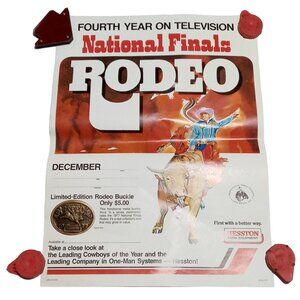 1977 National Finals Rodeo Belt Buckle Poster Promotional Bull Rider Cowboy NFR